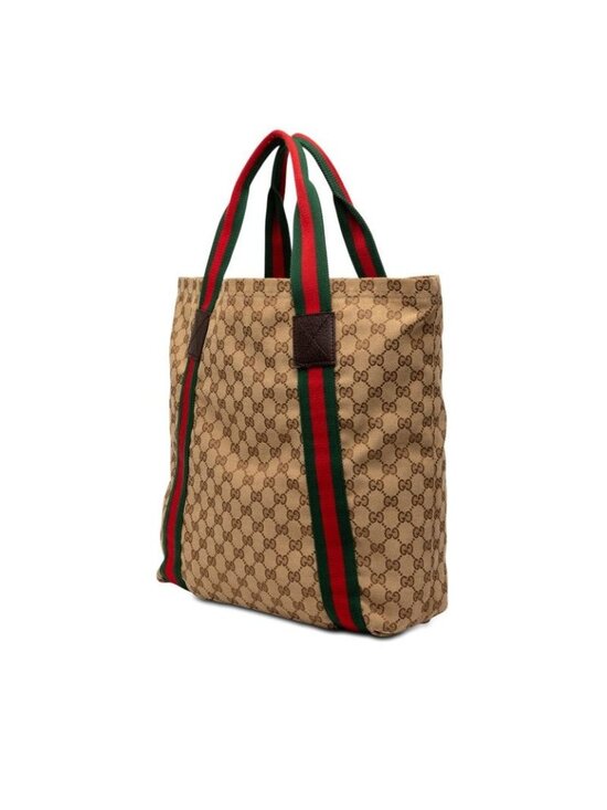GUCCI GG Sherry Line ShoulderTote Bag Canvas Leather Beige  Gucci GG Canvas Sherry Line Tote Beige